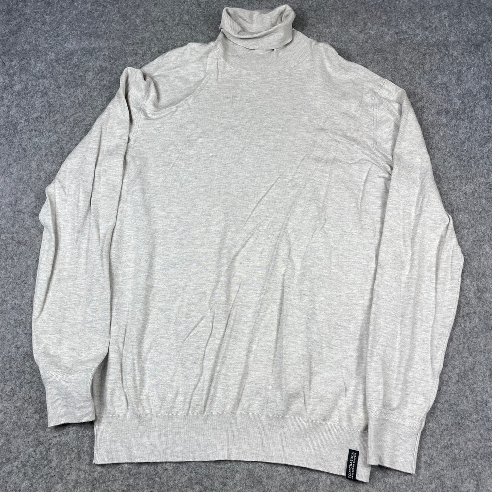 Scotch & Soda Mens Classic Turtleneck Pullover Large Oatmeal Grey EcoVero
